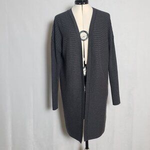 GAP Merino Wool Blend Ribbed Open Charcoal Heather Gray Cardigan/Duster Size Med